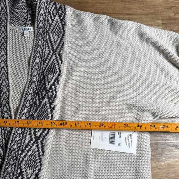 Splendid Kenny Cardigan Printed Geo Boarder Cotton Blend White Sand Large - Picture 6 of 9